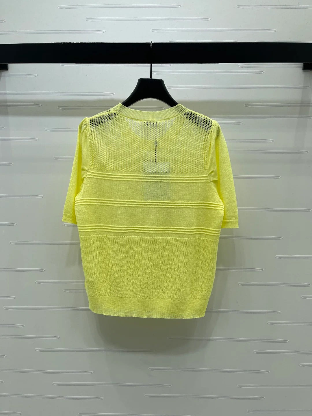 Chanel 2026 Hollow Short-sleeved Shirt Yellow and White Cotton