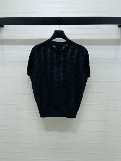 Chanel 2026 Floral Pattern Knit Short-Sleeve T-Shirt Wool 355636