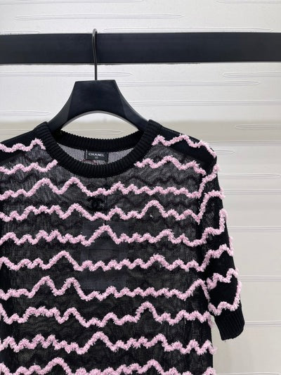 Chanel 2026 Short-sleeved Top Black White Pink Tencel 356435