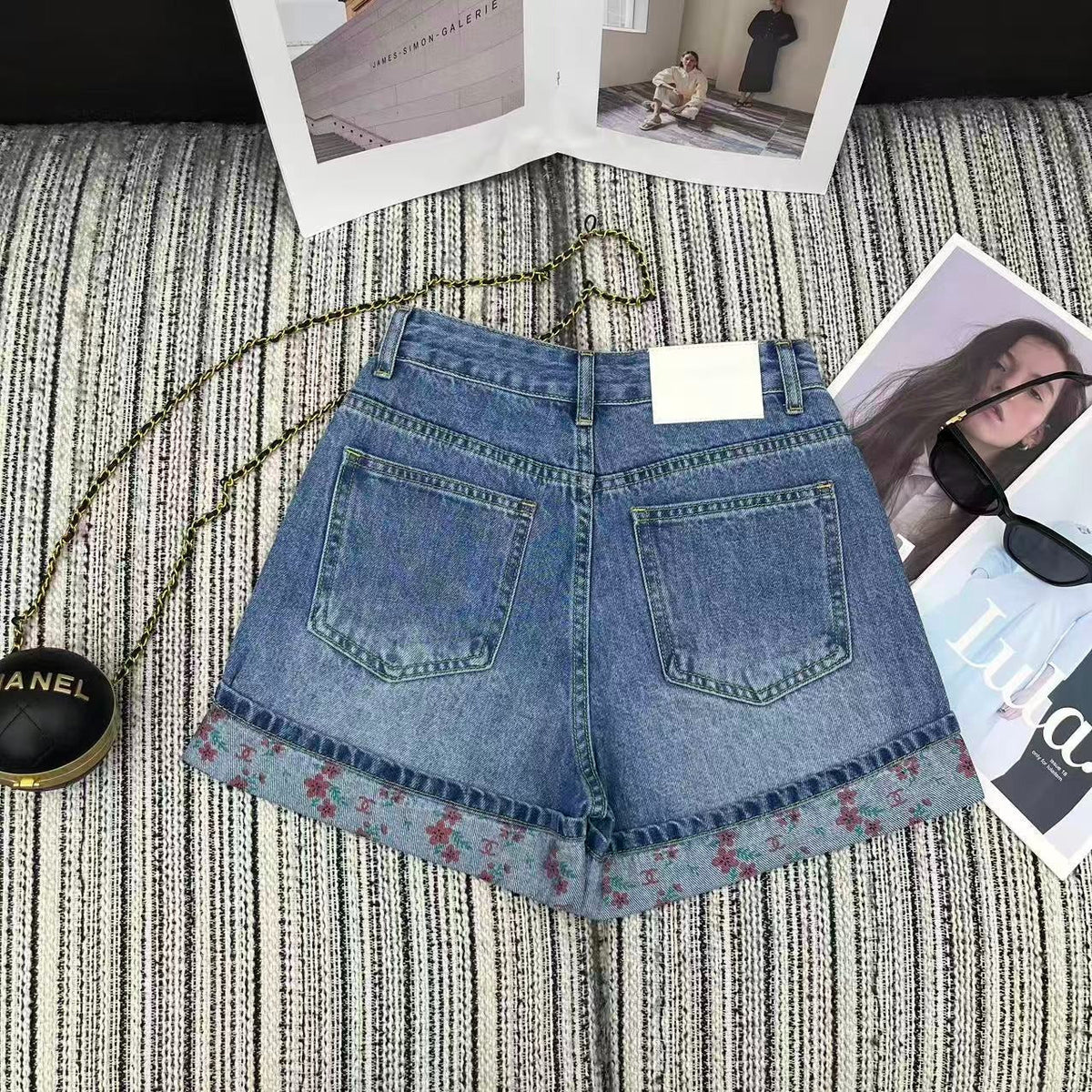 Chanel 2026 Short With Floral Embroidered Pattern Blue Cotton 358656