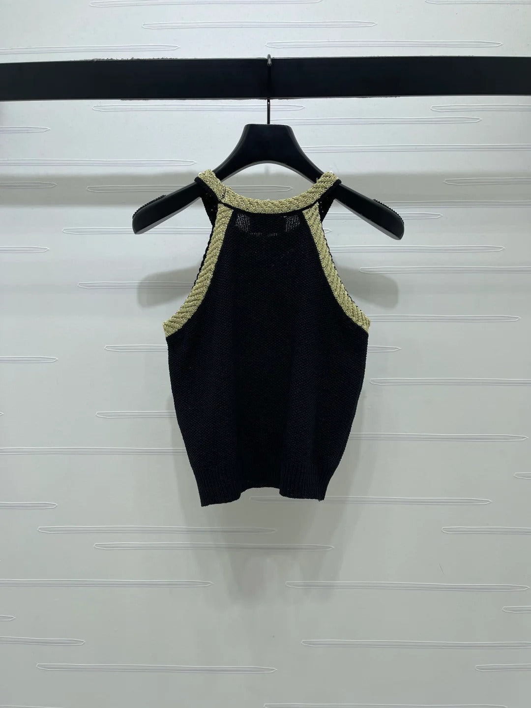 Chanel 2026 Halter-neck Knit Top White and Black Wool Acrylic