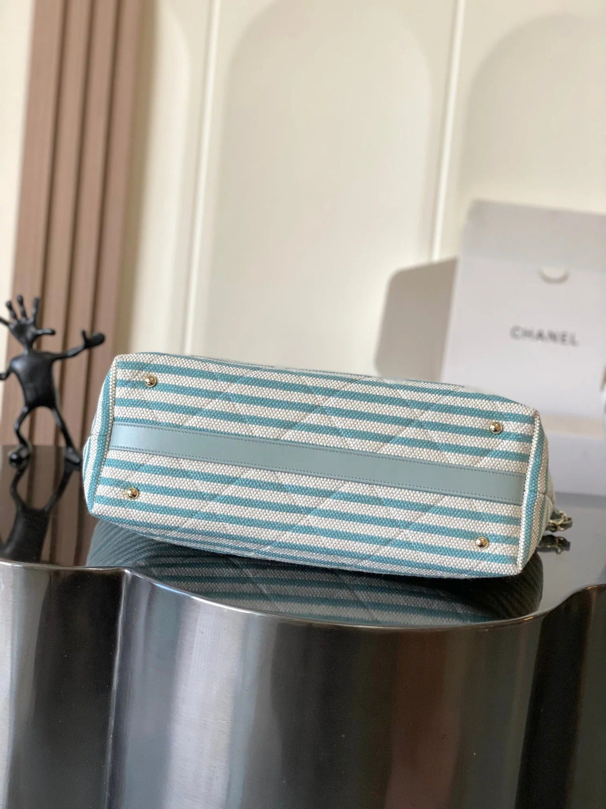 Chanel 2026 Deauville Tote Bag 46cm Light Blue mix White Canvas Leather 331129