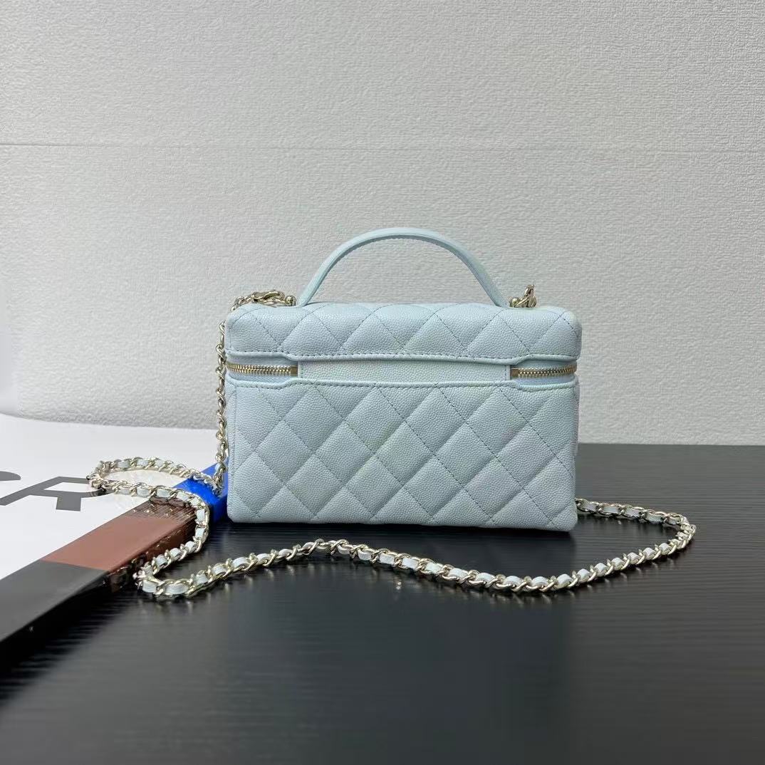 Chanel Top Handle Vanity With Chain Light Blue Caviar Leather