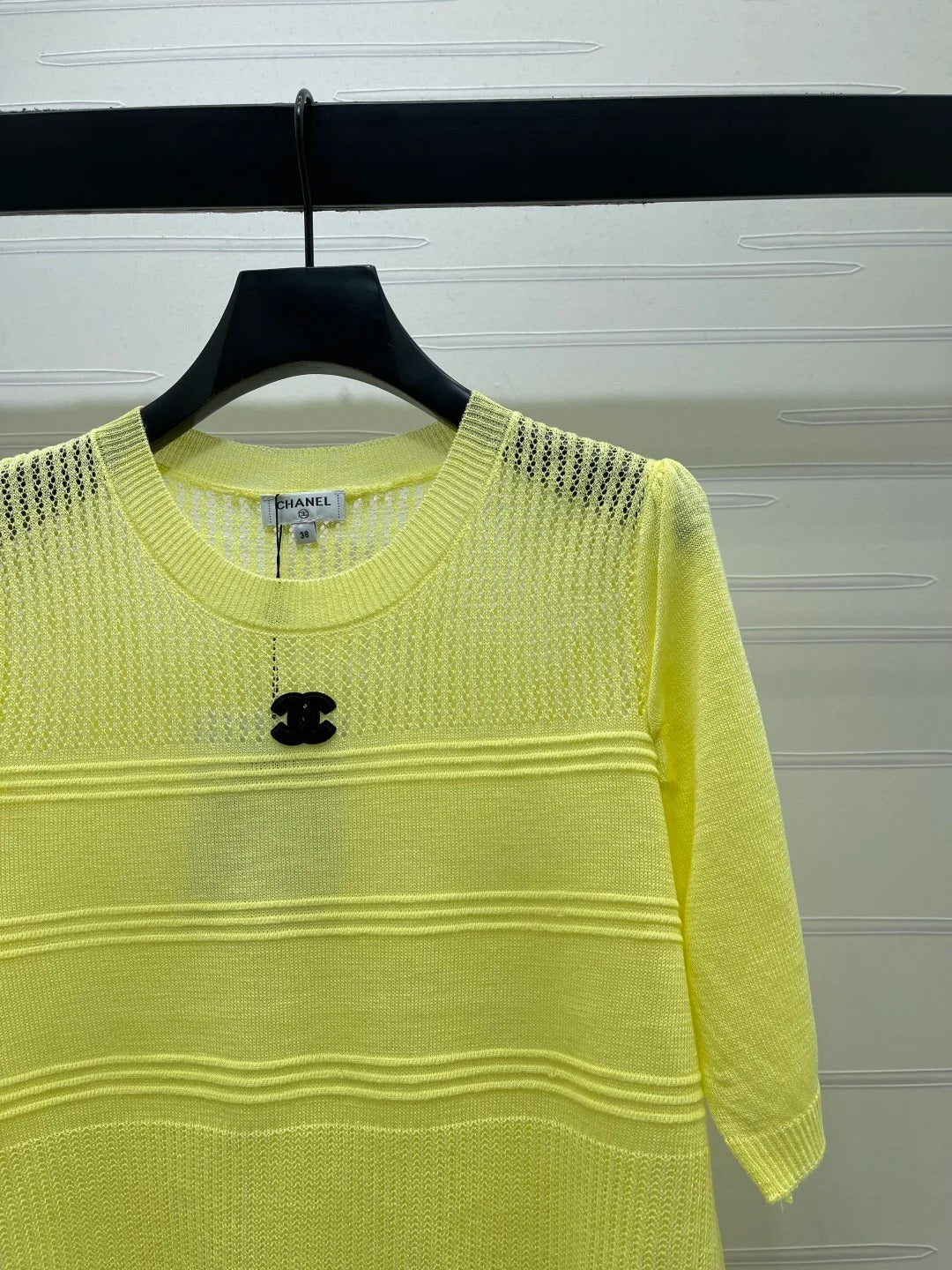 Chanel 2026 Hollow Short-sleeved Shirt Yellow and White Cotton