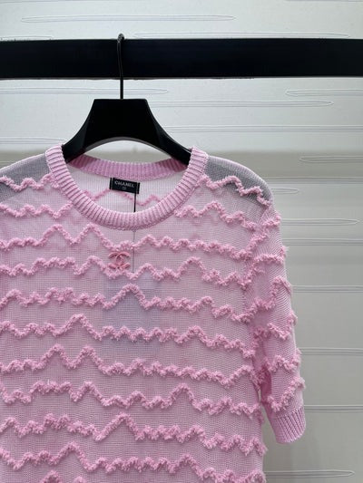 Chanel 2026 Short-sleeved Top Black White Pink Tencel 356435
