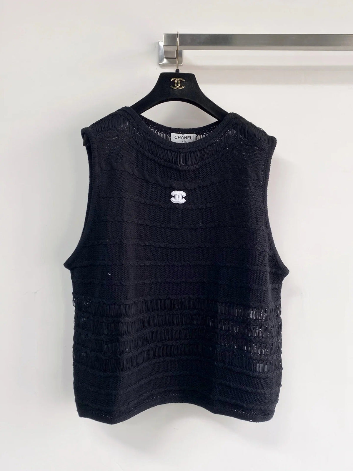 Chanel 2026 Hollow-Out Vest Black and Gray Viscose Nylon
