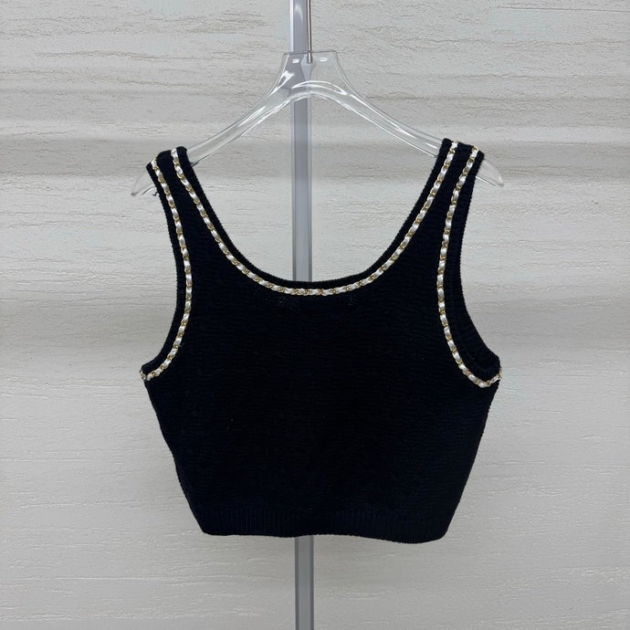 Chanel 2026 Sleeveless Knit Top Cream and Black Wool 356946
