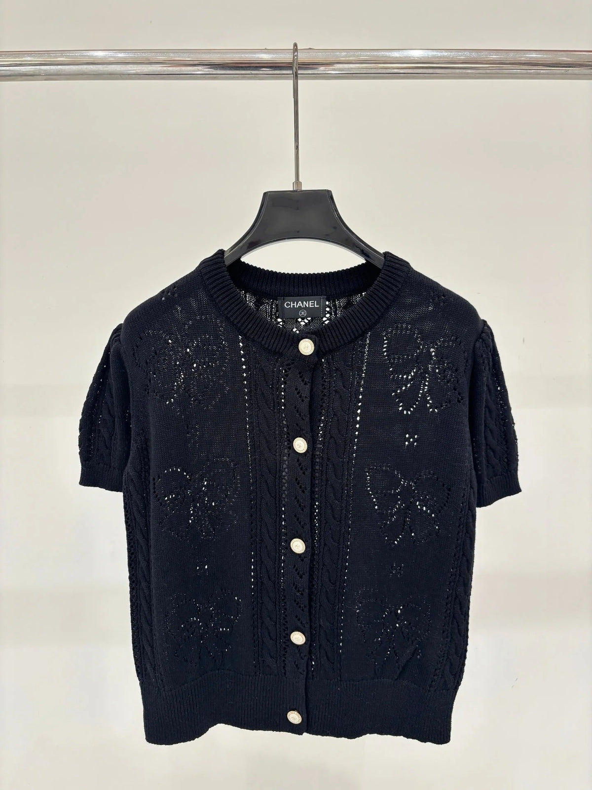 Chanel 2026 Short-Sleeved Top with Bow Tie Cotton 394741