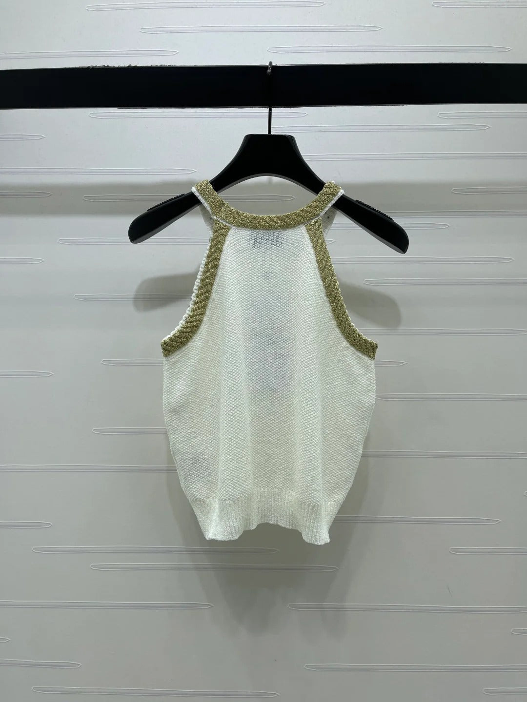 Chanel 2026 Halter-neck Knit Top White and Black Wool Acrylic