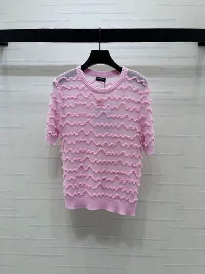 Chanel 2026 Short-sleeved Top Black White Pink Tencel 356435