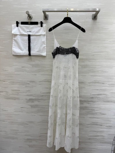 Chanel 2026 Camisole Dress White Lace Cotton