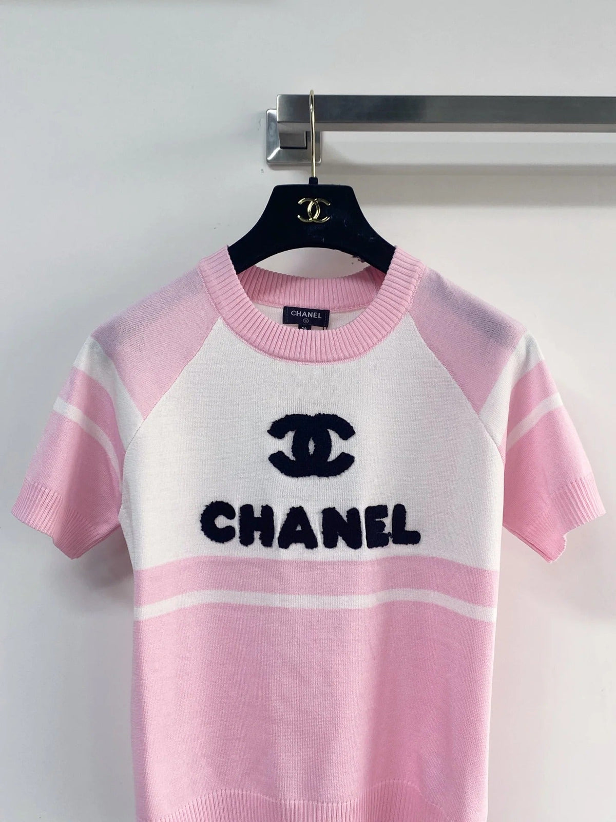 Chanel 2026 Short-Sleeve Shirt Pink Black White Wool Cashmere