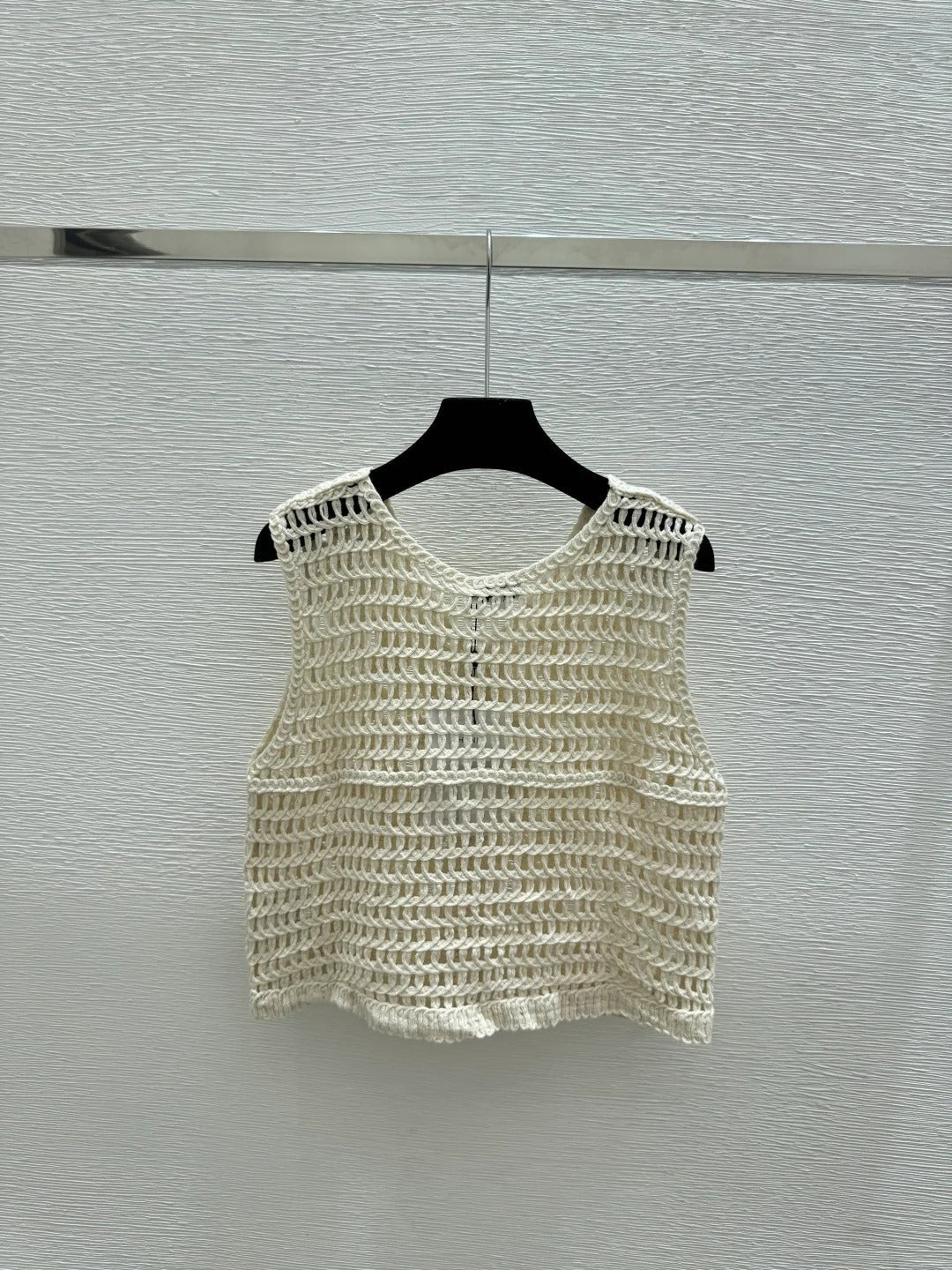 Chanel 2026 Hollow-out V-neck Knitted Vest Cardigan White Khaki Cotton