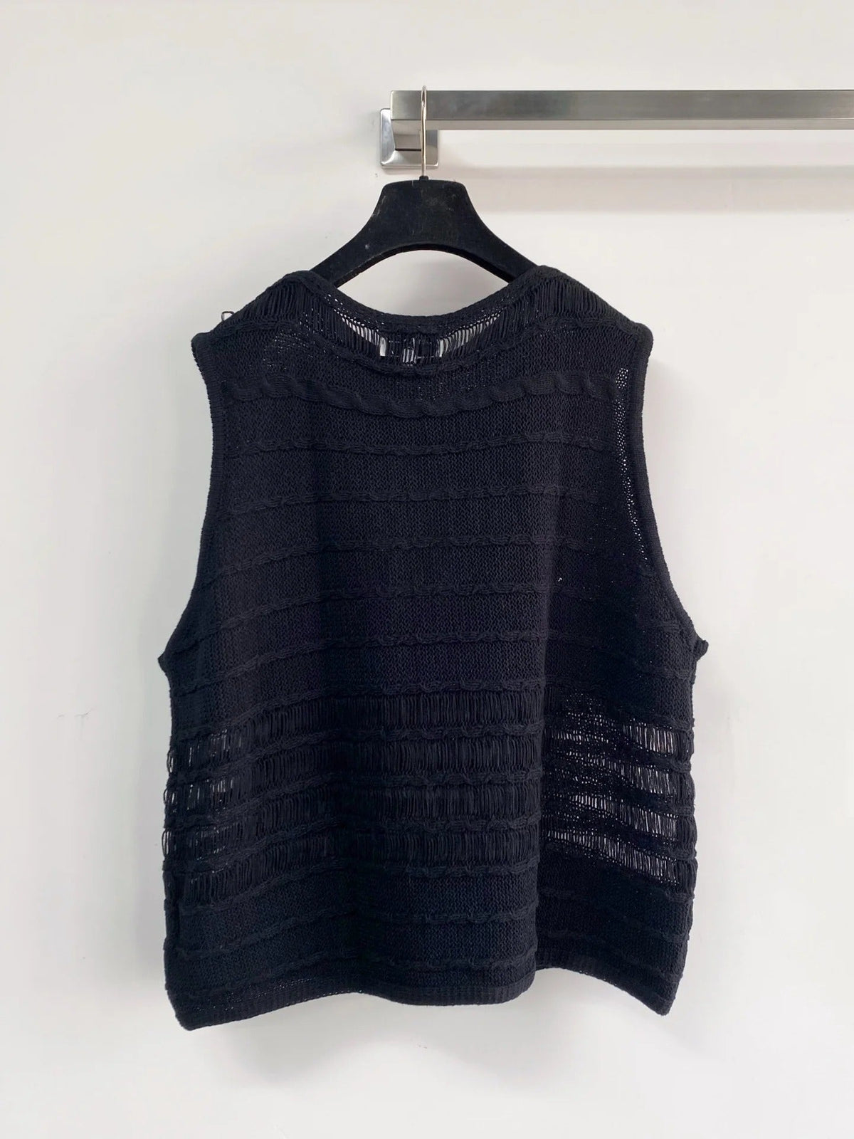 Chanel 2026 Hollow-Out Vest Black and Gray Viscose Nylon