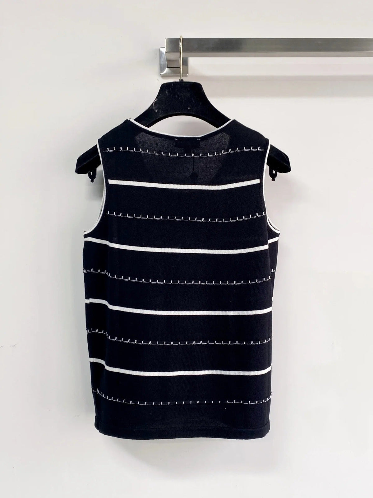 Chanel 2026 Black And White Striped Knit Tank Top Wool Cashmere