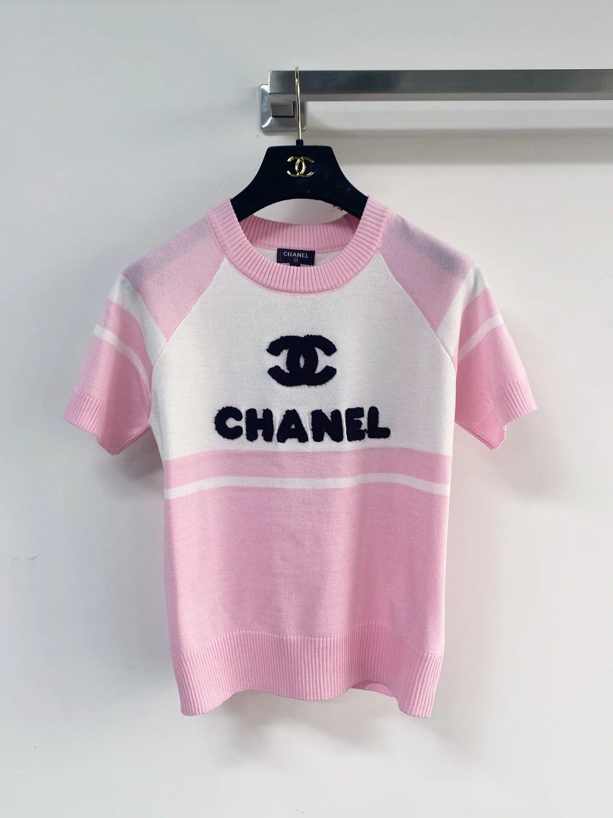 Chanel 2026 Short-Sleeve Shirt Pink Black White Wool Cashmere