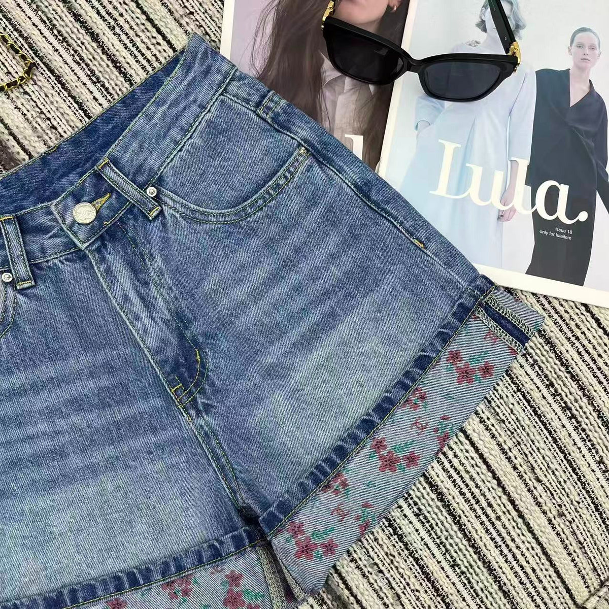 Chanel 2026 Short With Floral Embroidered Pattern Blue Cotton 358656