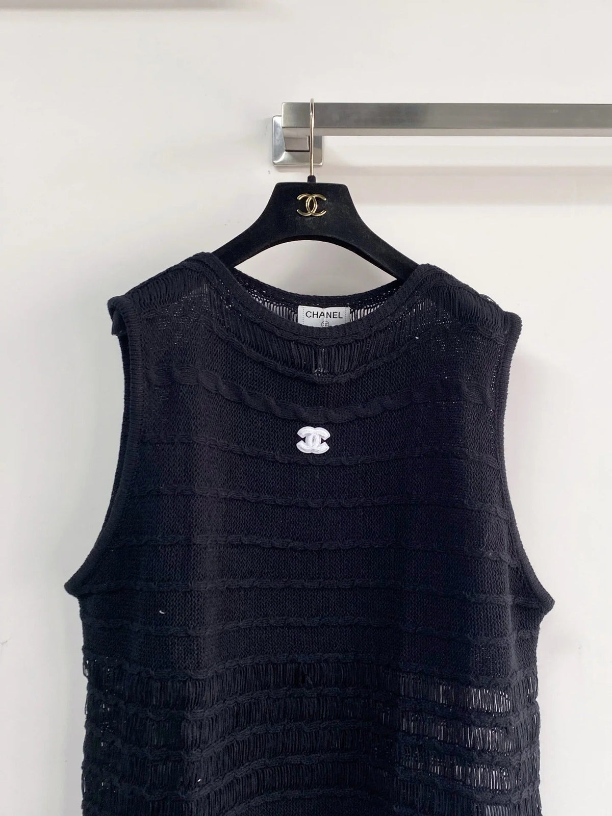 Chanel 2026 Hollow-Out Vest Black and Gray Viscose Nylon