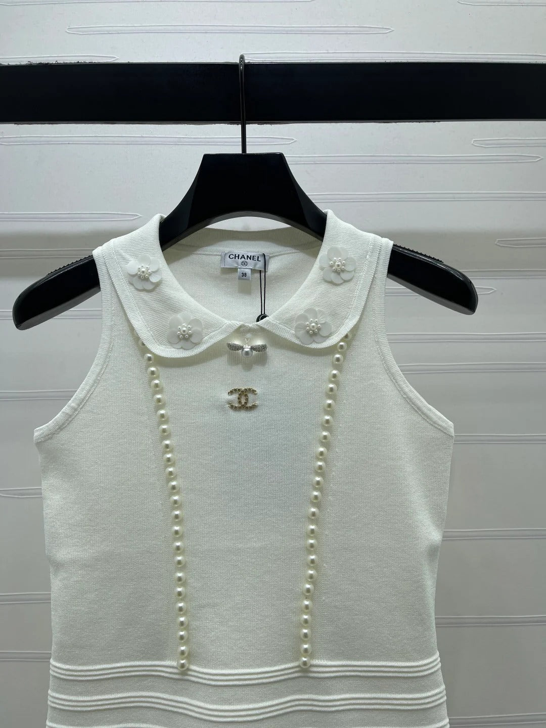 Chanel 2026 Knit Sleeveless Top With Floral Embellishment Polyester Viscose