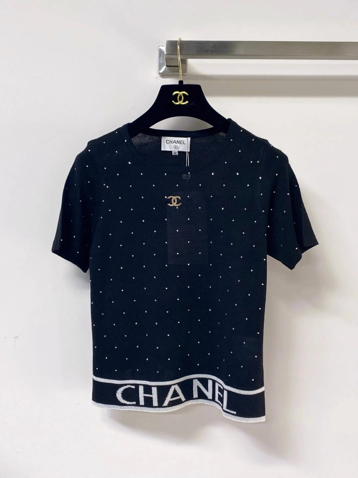 Chanel 2026 Rhinestone Knit Short-Sleeve Top Wool 330929
