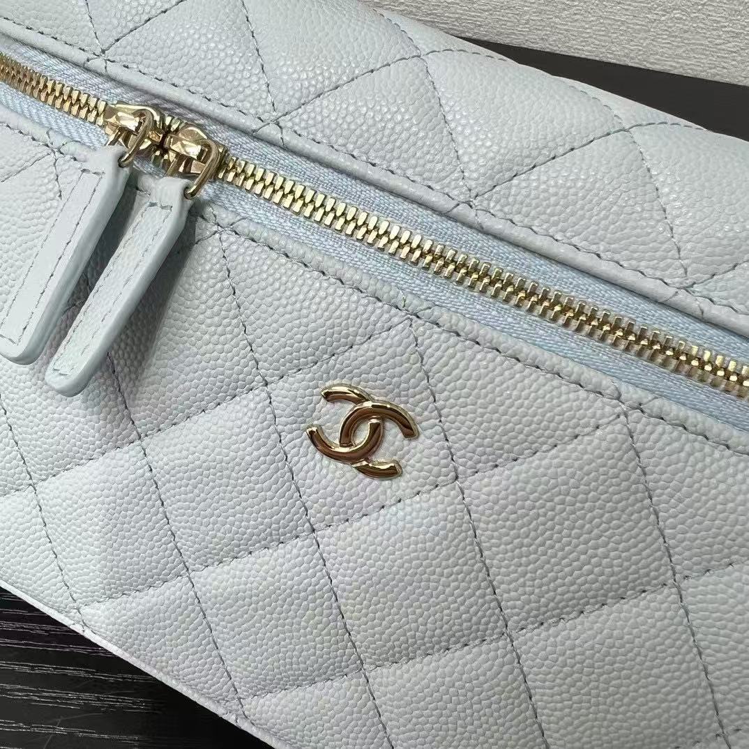 Chanel Top Handle Vanity With Chain Light Blue Caviar Leather