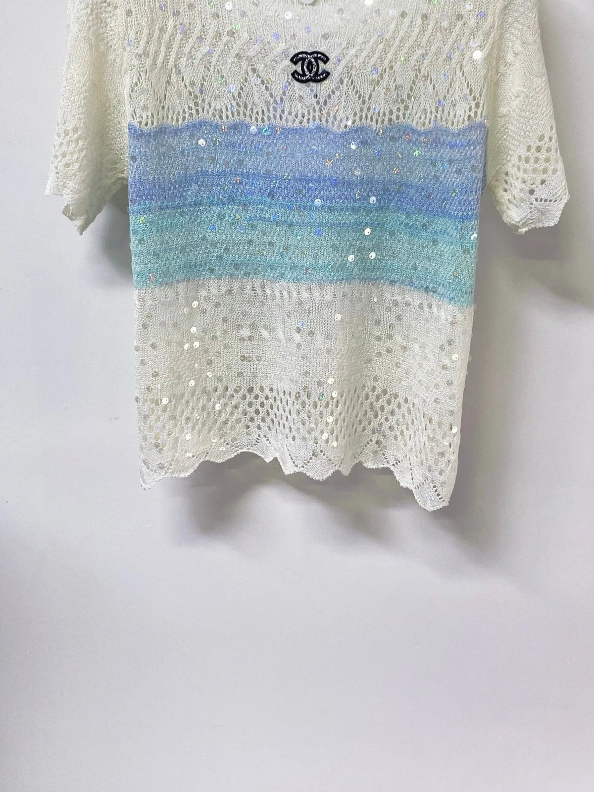 Chanel 2026 Short-Sleeved Shirt Blue White Wool 479938