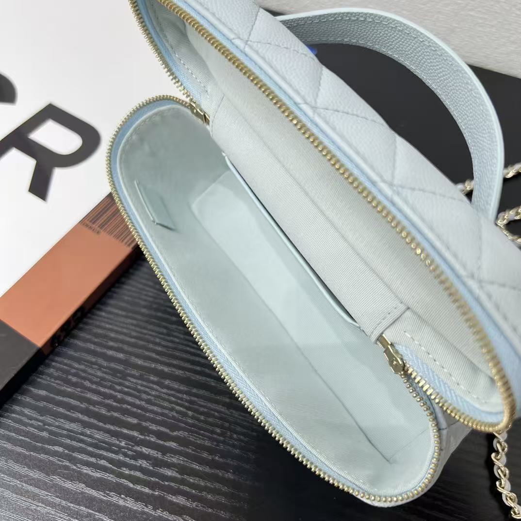 Chanel Top Handle Vanity With Chain Light Blue Caviar Leather