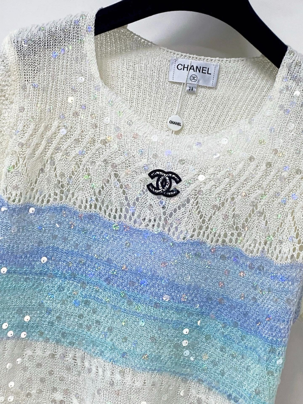 Chanel 2026 Short-Sleeved Shirt Blue White Wool 479938