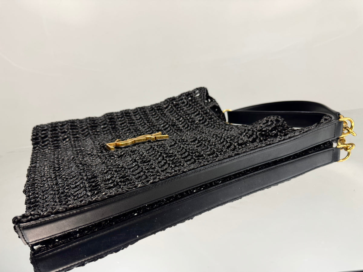 YSL Shoulder Bag 40 Black Raffia Woven