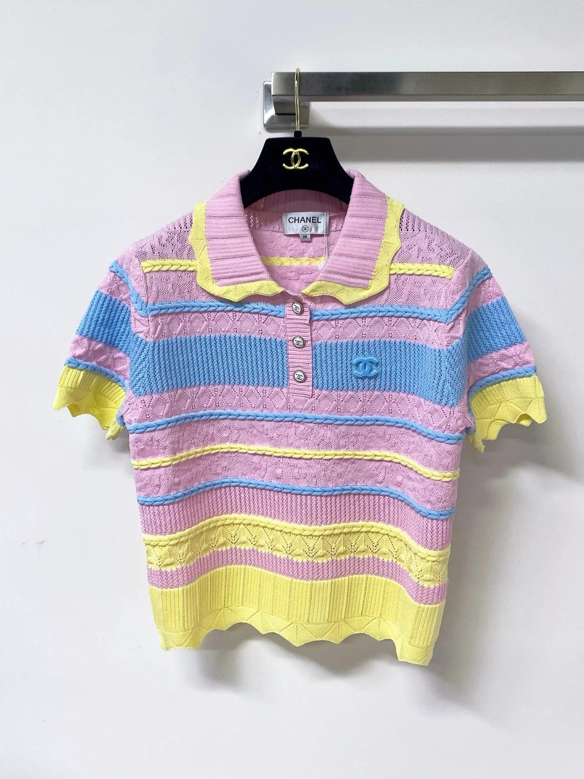 Chanel 2026 Strips Short-Sleeved Shirt Polo Tencel 380258