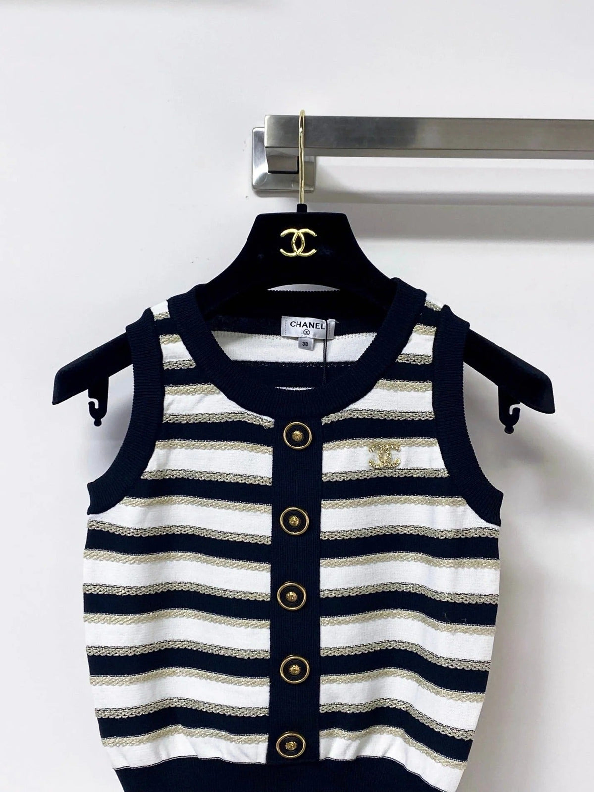 Chanel 2026 Striped Knit Vest Laine Wool 363124