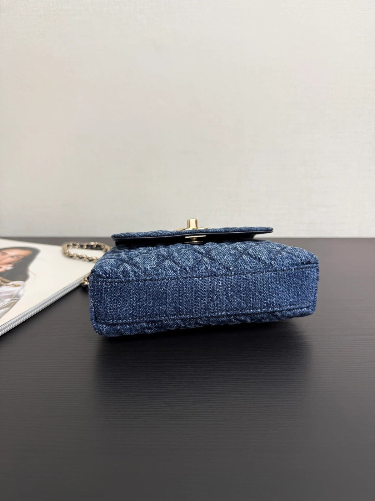 Chanel 2026 Clutch Bag With Strap Blue Black Denim Leather