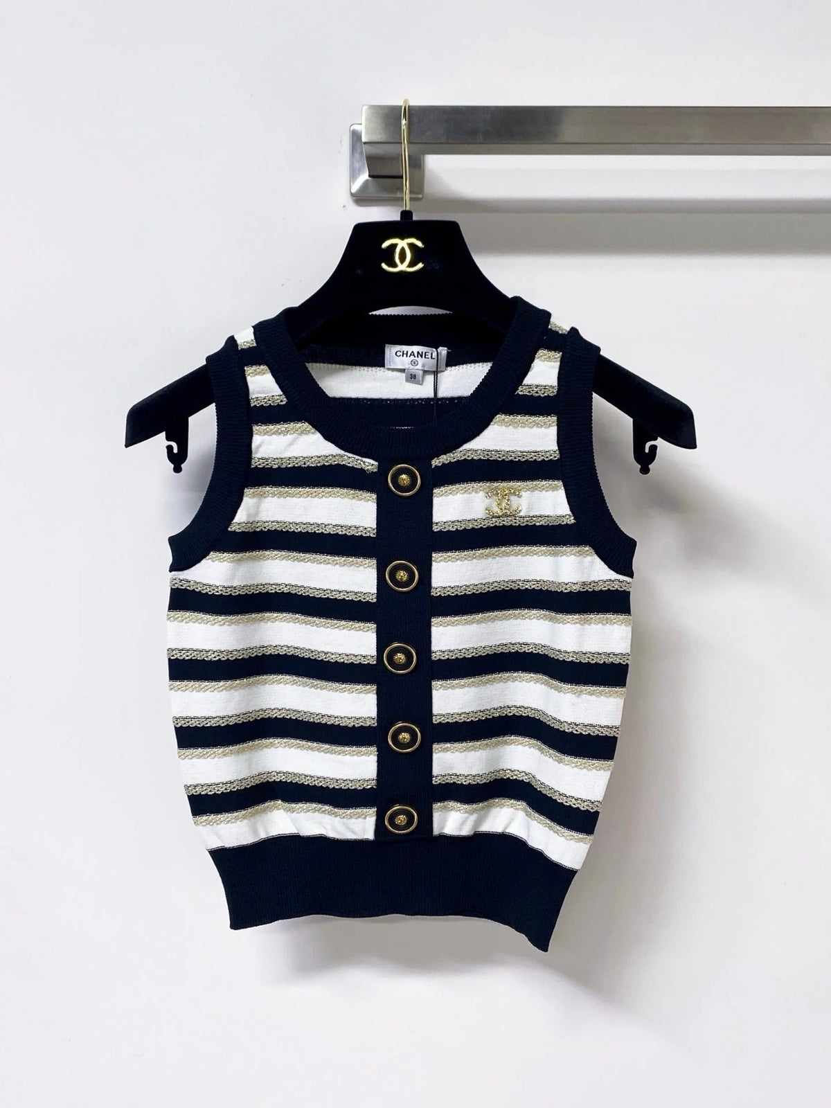 Chanel 2026 Striped Knit Vest Laine Wool 363124