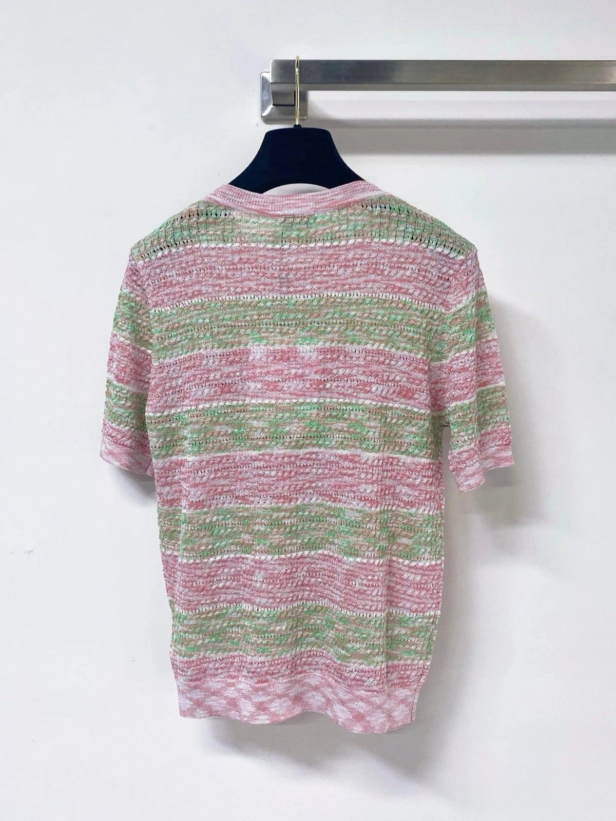 Chanel 2026 Striped Knit Short-Sleeve Sweater Wool 435128