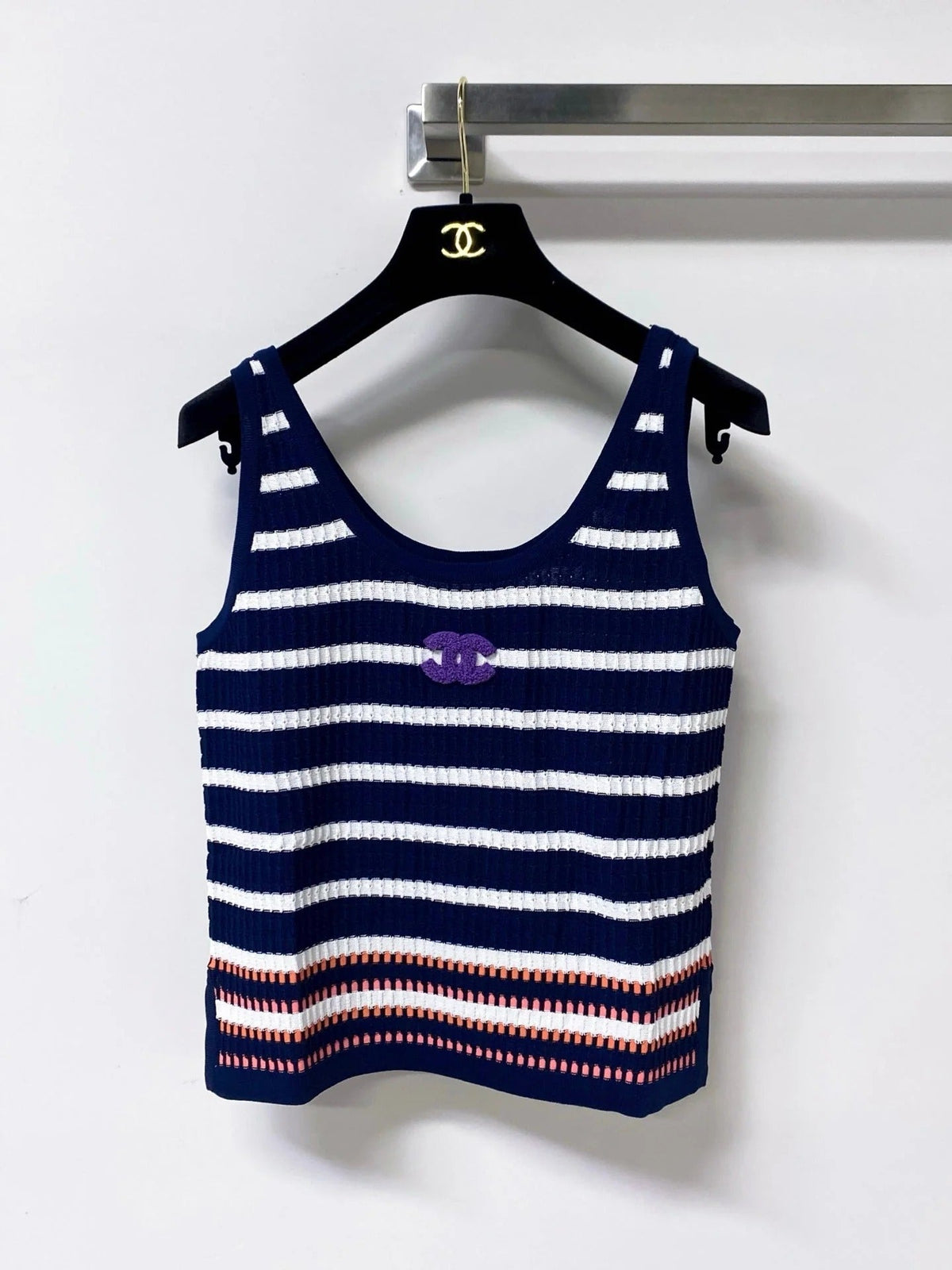 Chanel 2026 Stripped Knit Vest Tencel 442959