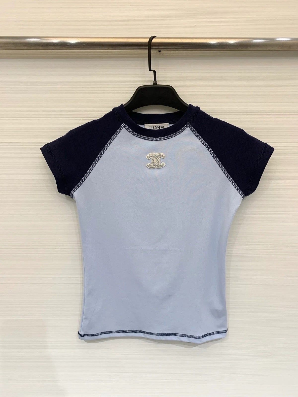 Chanel 2026 Short-Sleeve T-Shirt White Grey And Blue Cotton Fabric