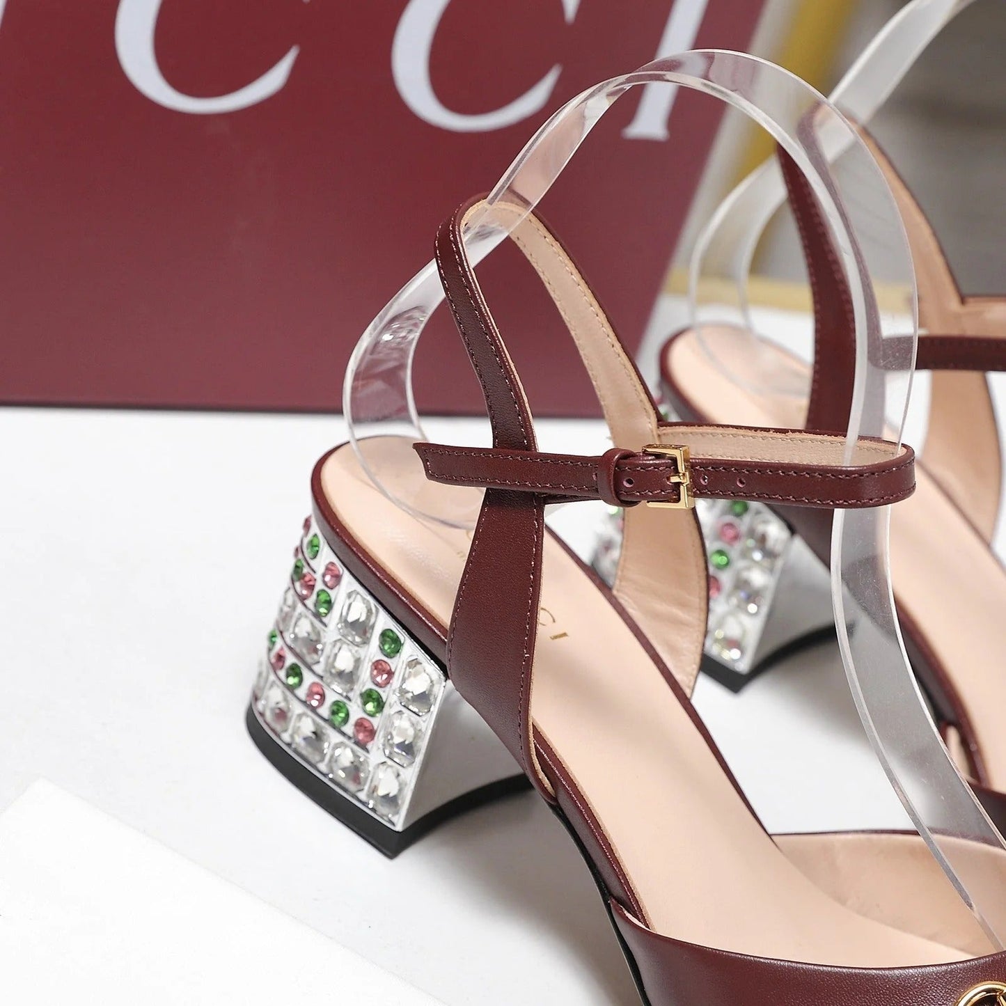 GG 26ss Sandals 55 Burgundy Beige Sheepskin 601097