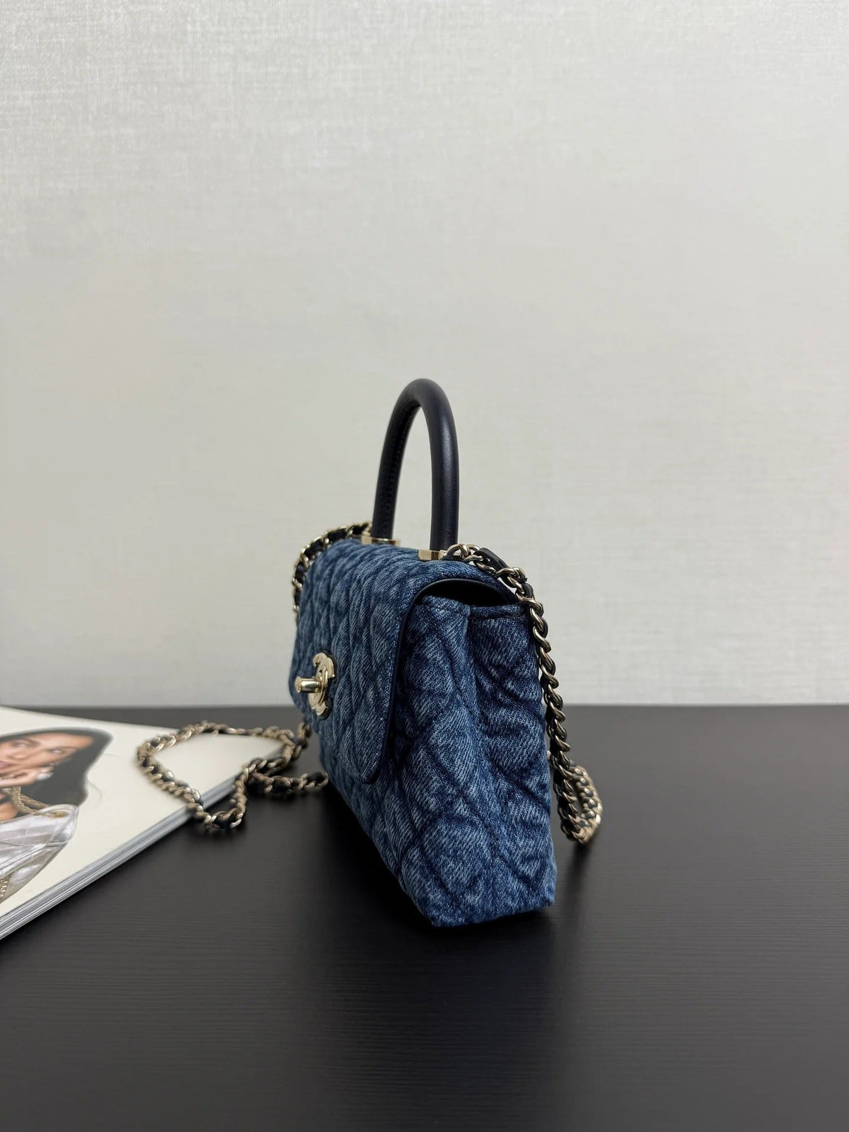 Chanel 2026 Clutch Bag With Strap Blue Black Denim Leather