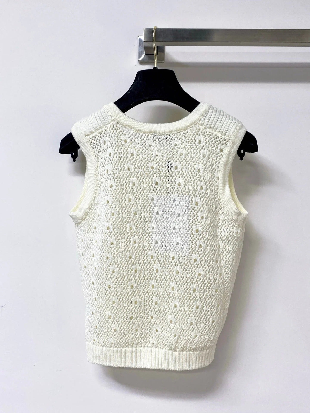 Chanel 2026 Sleeveless Crochet Knit Vest Logo Buttons 449832