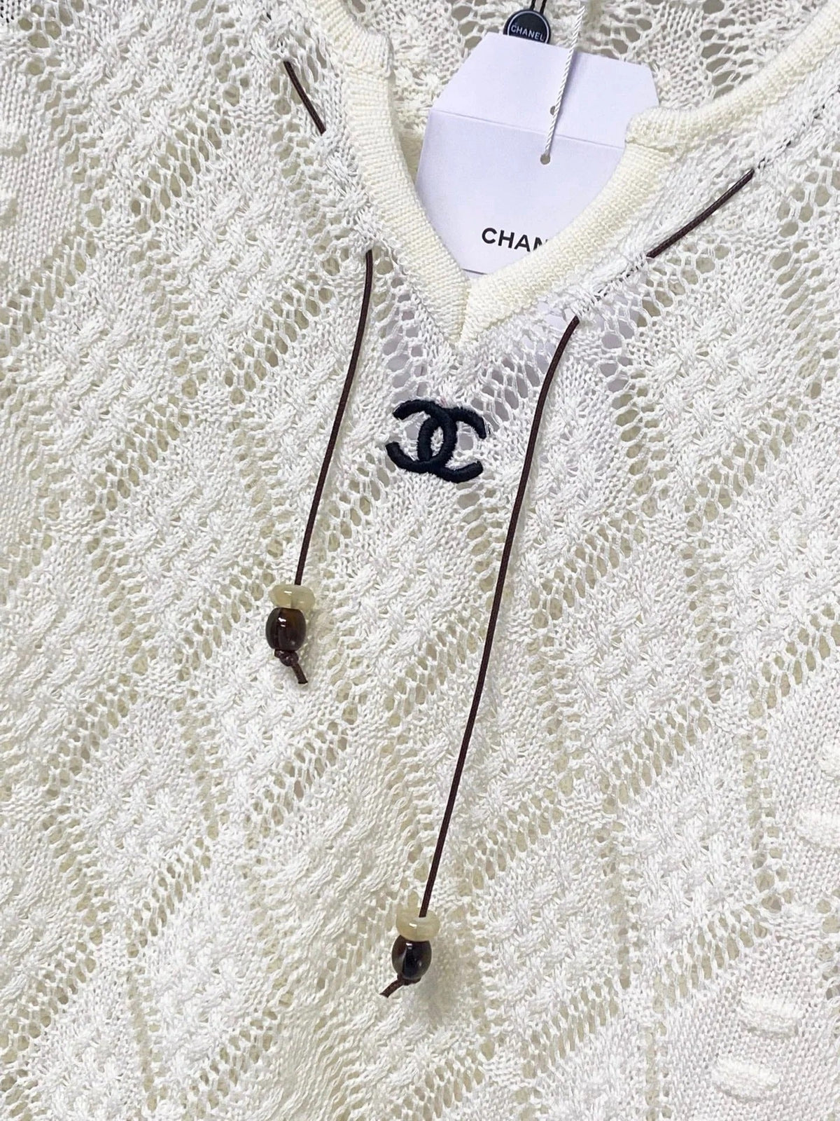 Chanel 2026 Hollow-Out Knit Top Drawstring Laine Wool 479951