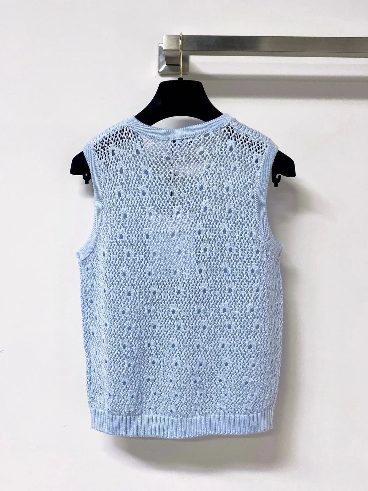 Chanel 2026 Sleeveless Crochet Knit Vest Logo Buttons 449832