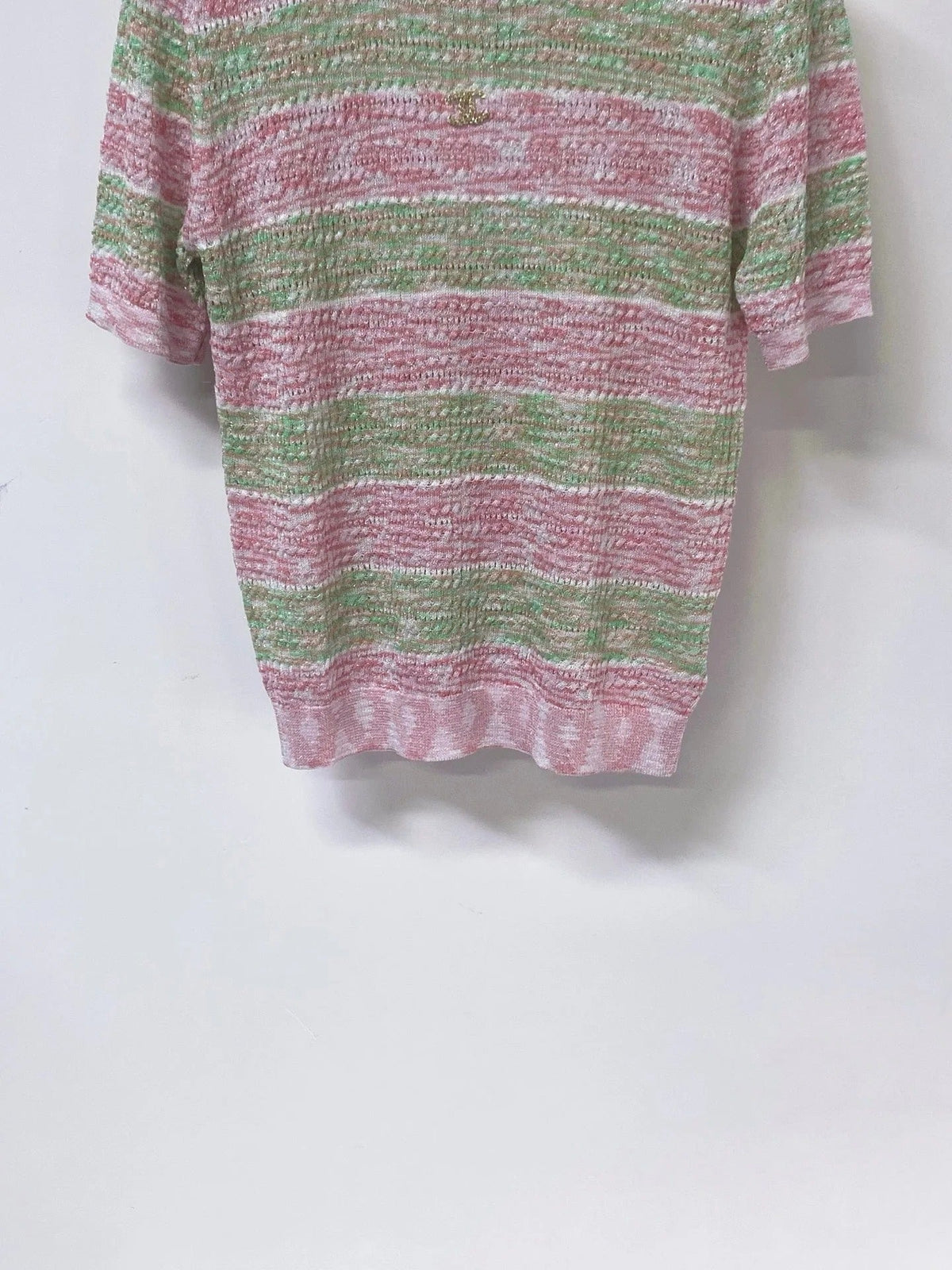 Chanel 2026 Striped Knit Short-Sleeve Sweater Wool 435128