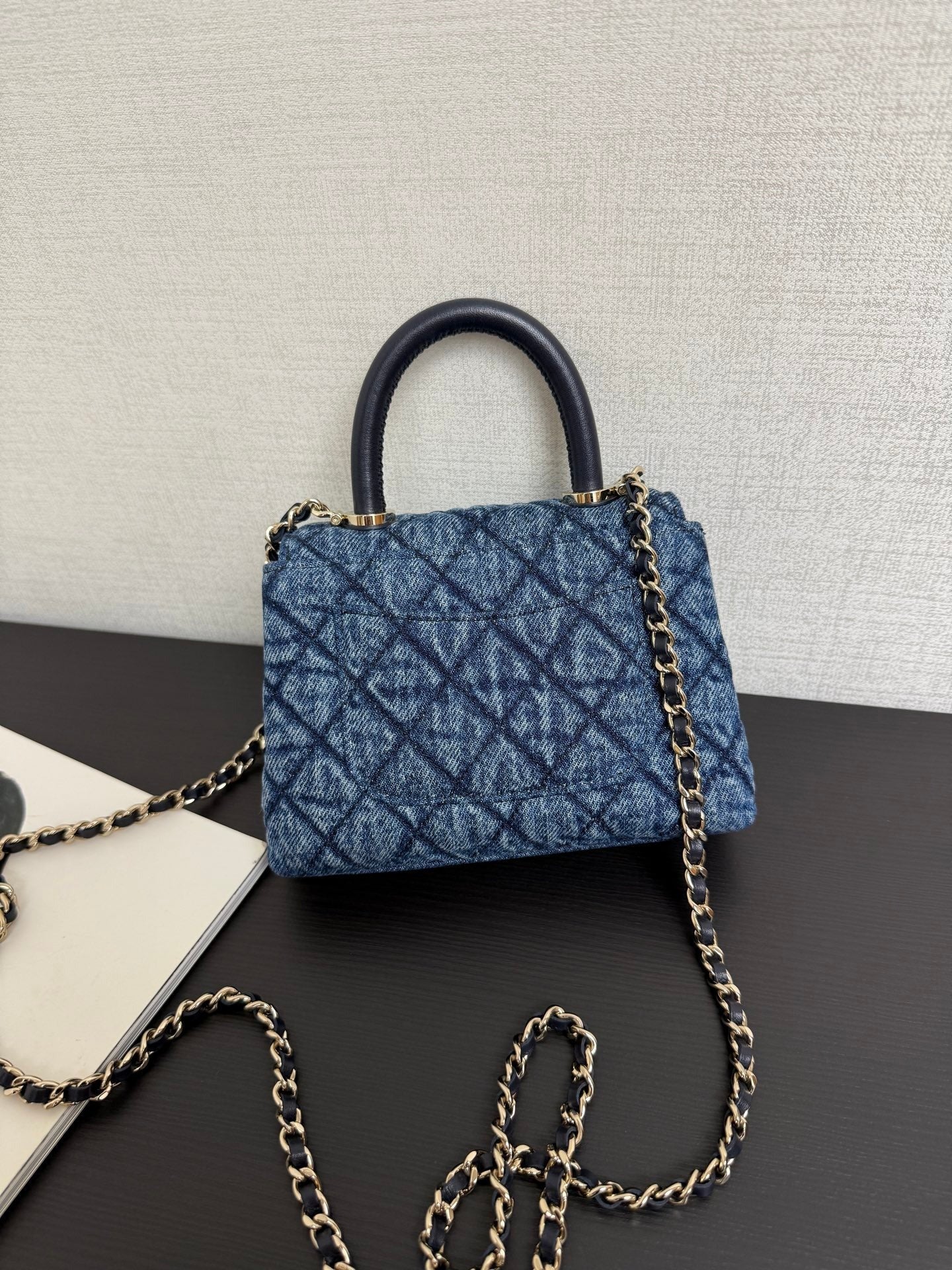 Chanel 2026 Clutch Bag With Strap Blue Black Denim Leather