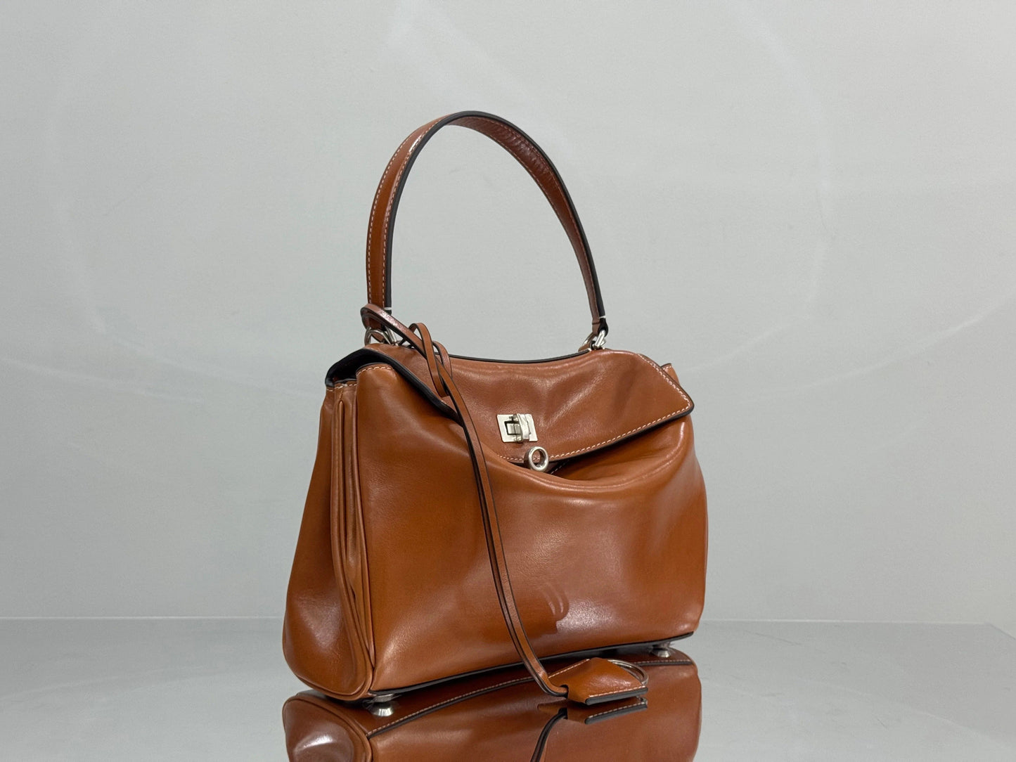 Balenciaga Small Bag 29 Camel Brown Cowhide Silver Hardware