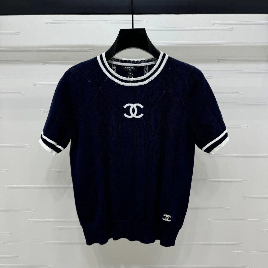 CHANEL 25S DIAMOND KNIT SHORT SLEEVE SHIRT 264172
