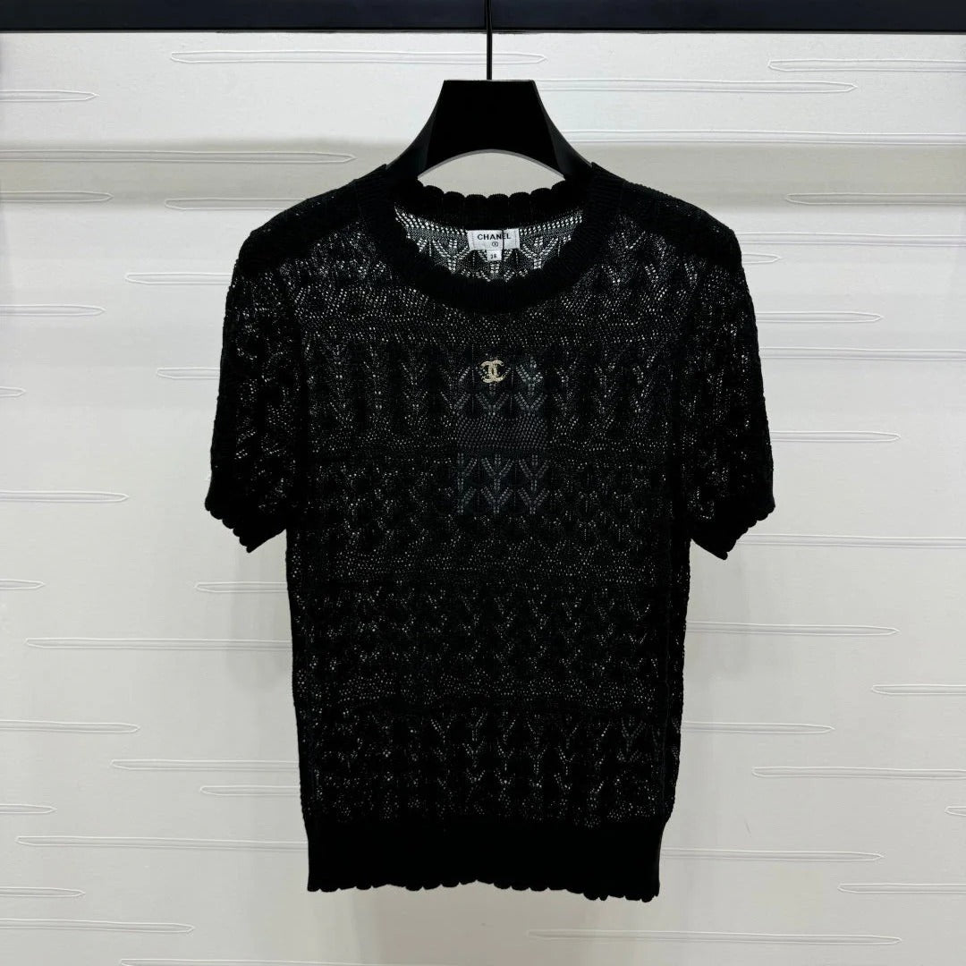 CHANEL 25S HOLLOW KNIT SHORT SLEEVE TOP 264151
