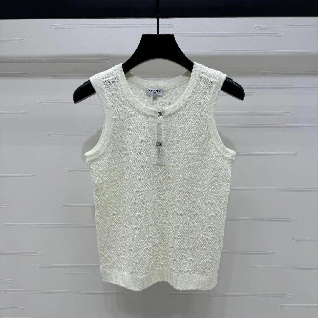 CHANEL SHORT-SLEEVE OPEN-KNIT TOP 274861