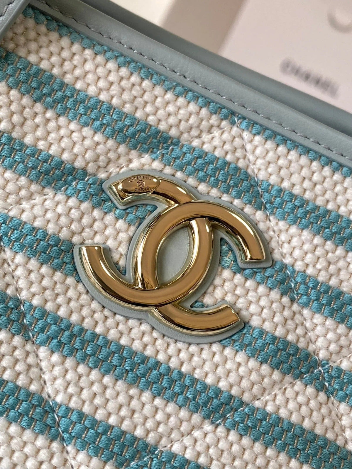 Chanel 2026 Deauville Tote Bag 46cm Light Blue mix White Canvas Leather 331129