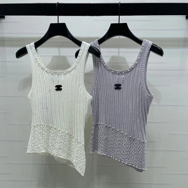Chanel 2026 Vest Purple and White Wool 704599