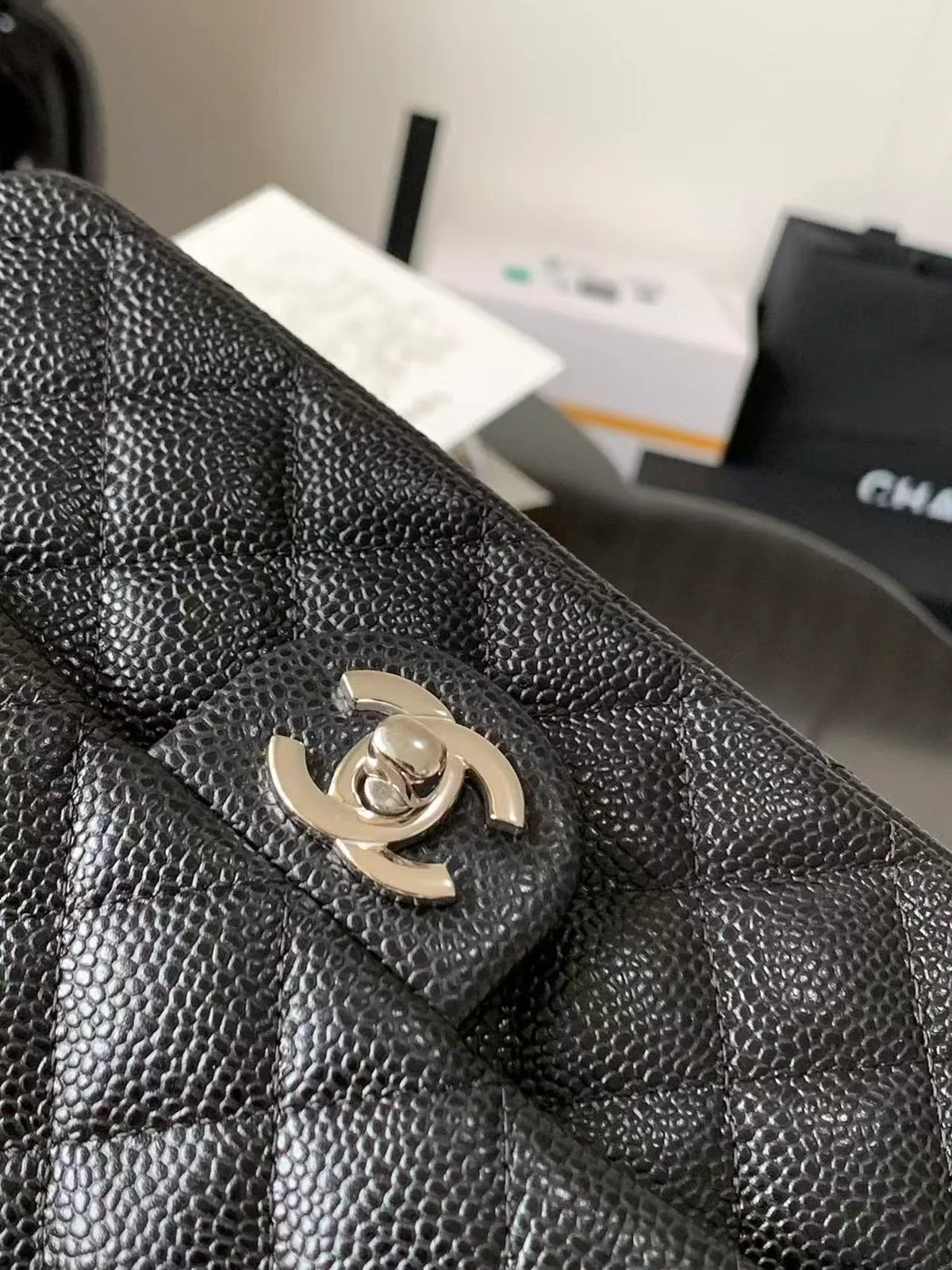 Chanel 2026 Flap Bag 20cm Black Caviar Leather with Silver Hardware